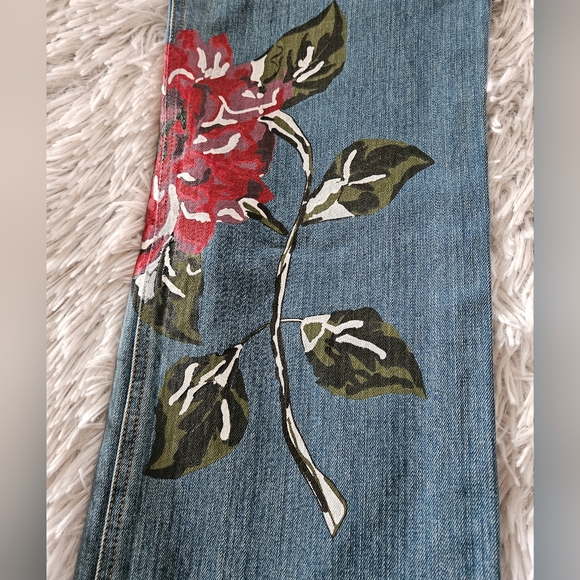 VINTAGE I.N.C. Floral Painted Jeans Blue Multi-color Flowers Wide Leg Womens 8 - Picture 5 of 11
